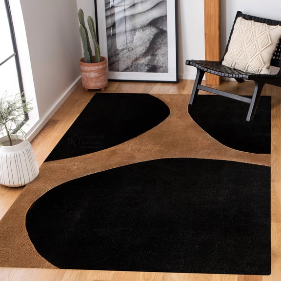 Teppich Homes Soft Brown Geometric Pattern Area Rug 5x7 - Tufted Wool Carpet for Hallway And Living Room