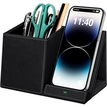 Miroddi Desk Organizer with Wireless Charging for iPhone, PU Leather with Pencil Holder for Desk & Nightstand, 1 Pack