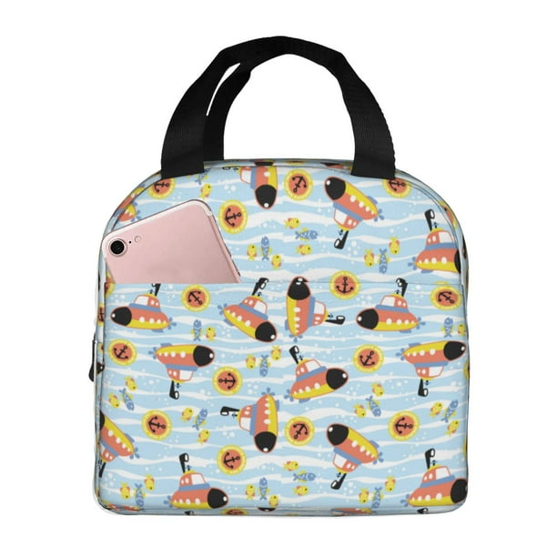 Easygdp Submarine With Fishes Undersea Bolsa Térmica Premium - Tela Oxford Impermeable, Gran Capacidad, Bolsillo Frontal, Unisex para Trabajo, Escuela, Actividades al Aire Libre y Picnics