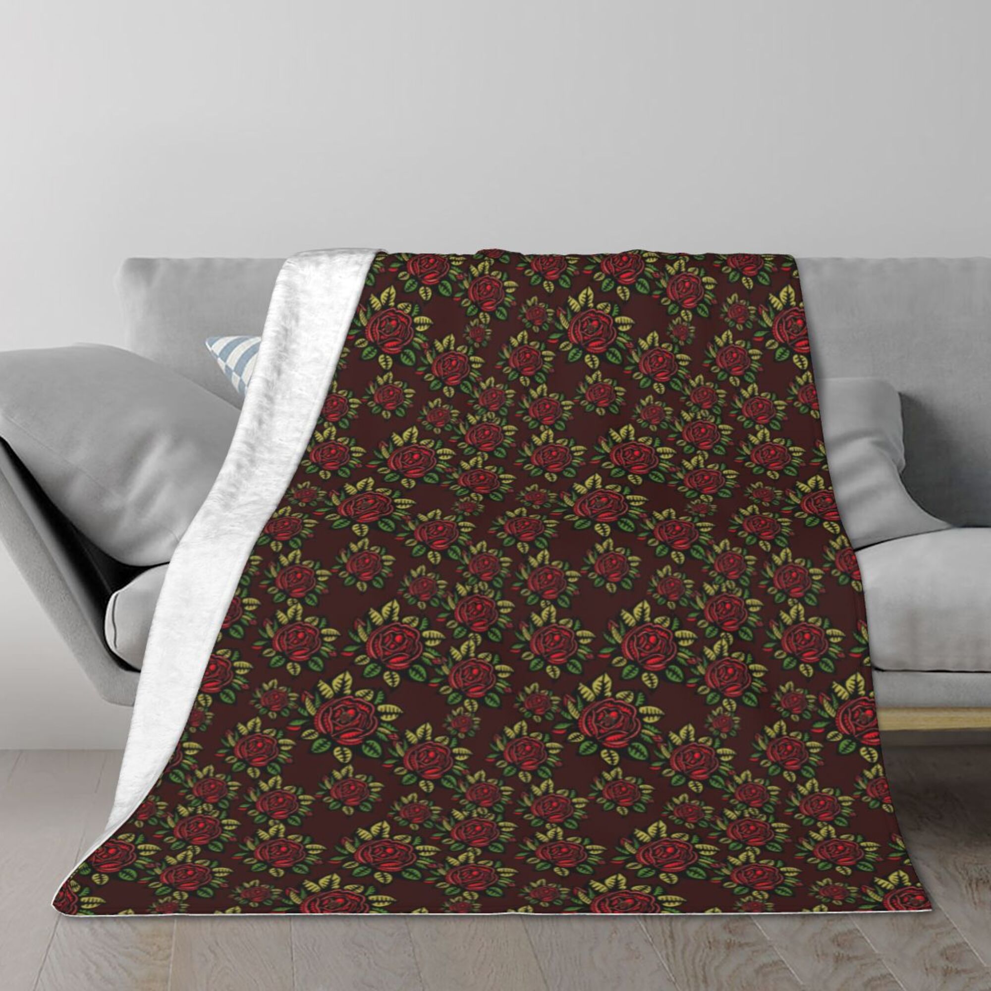 Plush Roses Throw TEQUAN Double Layer Plush Bed Blanket, Abstract Red Roses Flowers ...