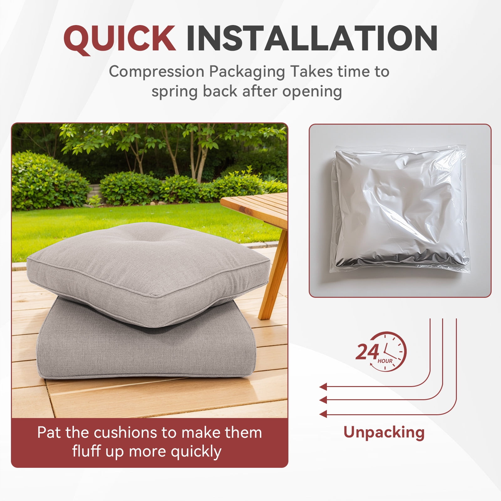Planntonneo Outdoor Wicker Furniture Cushion Set, 25 x 22 x 4 Deep Seat Patio Chair Cushions, Beige, 3 Sets