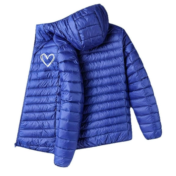 Donemore Men's Winter Warm Hooded Quilted Jacket Heart Print Casual Loose Fit Long Sleeve Cotton Coat