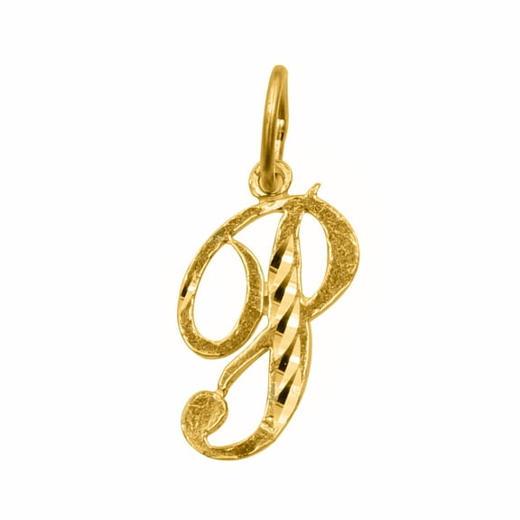 Precious Stars 14K Yellow Gold Diamond-cut Cursive Letter Unisex Initial 'P' Pendant - No Chain, Pendant Only