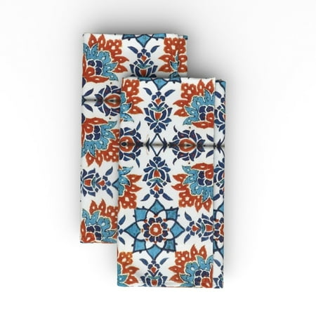

Linen Cotton Canvas Dinner Napkins (Set of 2) - Tile Fire Ice Blue White Antique Moroccan Persian Modern Print Cloth Dinner Napkins by Spoonflower