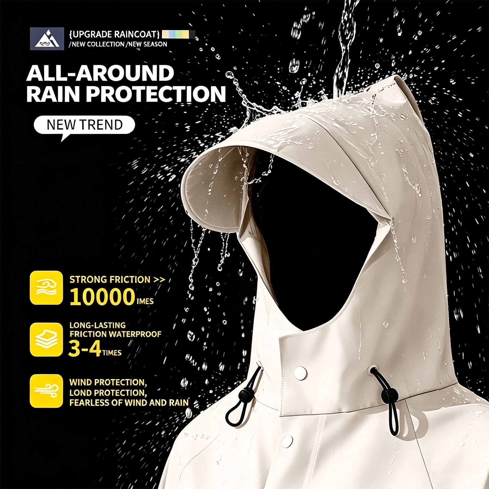 Kmonabie Outdoor Rainproof Long Raincoat, Adjustable Hood Snap
