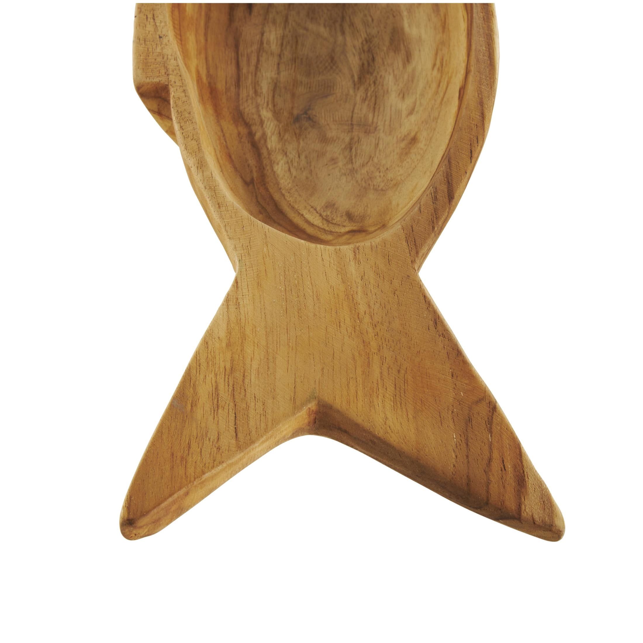 DecMode 23", 5"W Brown Teak Wood Handmade Carved Fish Tray, 2-Pieces