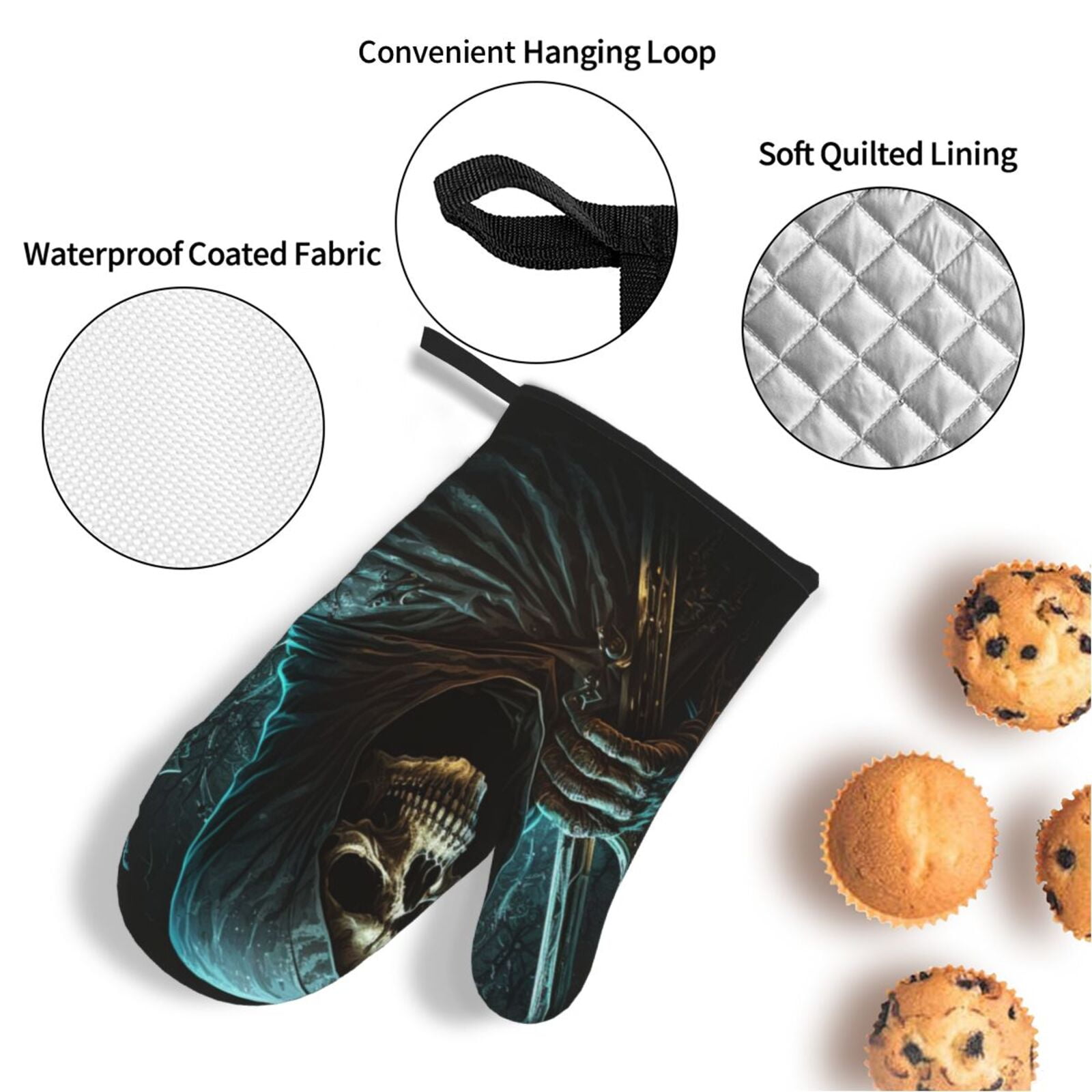 Skull Gothic Death Grim Reaper 4Pcs Oven Mitts and Pot Holders Sets Oven Kitchen Gloves Hot Pads for Cooking BBQ Baking Grilling