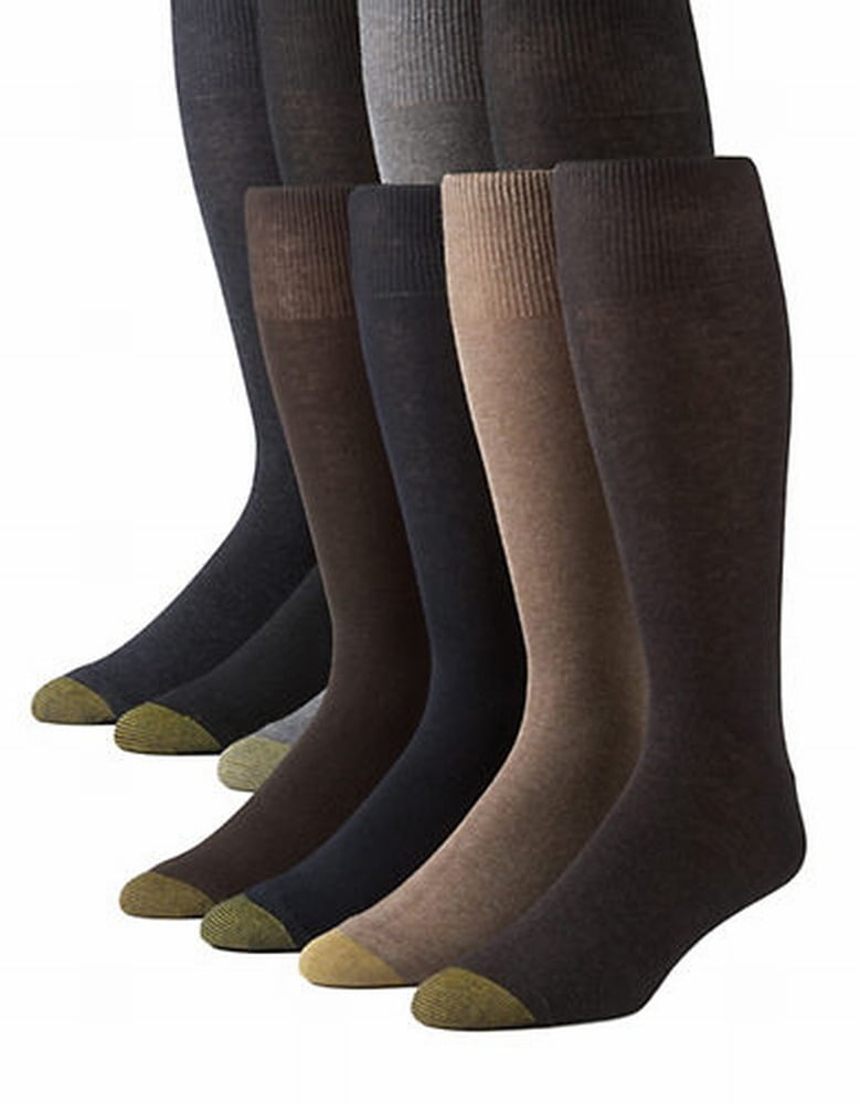 GOLDTOE Gold Toe NEW Black 8 Pack Assorted Flat Knit Men's Size 1013