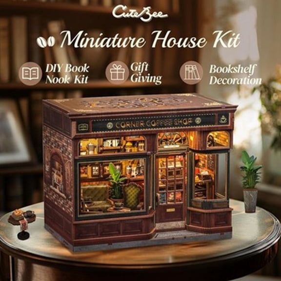 Book Nook Kit-DIY Miniature House Coffee Shop Dollhouse Kit for Adults and Teen