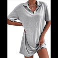 thumbnail image 2 of Vestido de Verano para Mujer, Cuello en V, Corta, Holgado, Informal, con Cuello Tipo Camiseta, Gris, Talla XL, 2 of 6