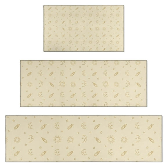 Beige Celestial Pattern Kitchen Rugs Sets Of 3,Kitchen Runner Rugs Non Skid Washable,Decorative Kitchen Floor Mats for Kitchen,Sink,Laundry,17"x30" 17"x47" 17"x59"