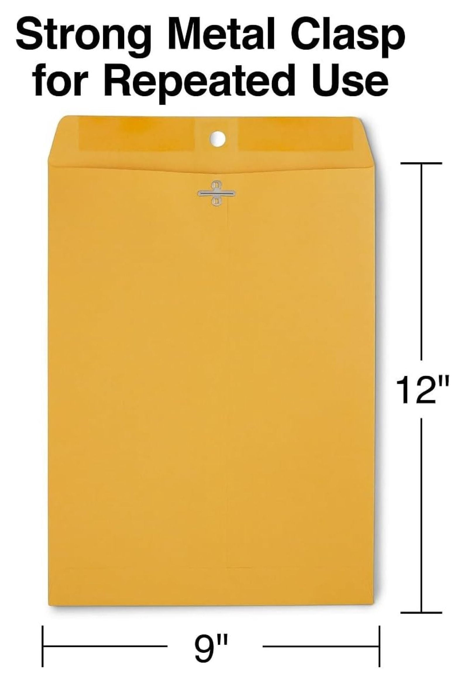 9 x 12 Clasp Envelopes, Brown Manila, Reinforced Metal Clasp & Gummed Seal, Heavy‑Duty Mailing Envelopes, 250/Pack