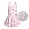 thumbnail image 6 of COEQINE Girls One Piece Swimsuit with Attached Liner, Scoop Neck V-Back Swim Dress for Swim Lessons, Polyester Spandex Bathing Suit for Girls 3-4 Year Olds, Pink Heart Bow Pattern, 6 of 8