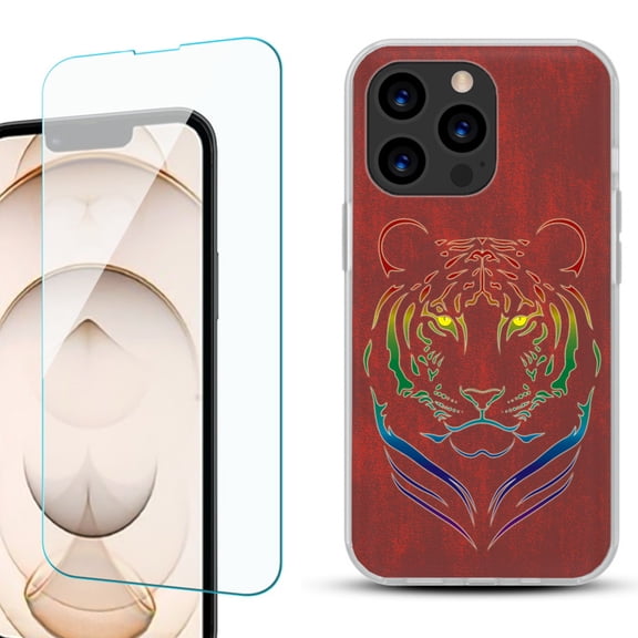 Slim-Fit Anti-Scratch Gel TPU Phone Case for iPhone 13 Pro, with Tempered Glass Screen Protector, by OneToughShield ® - Night Tiger