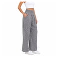 thumbnail image 4 of Wevis Women Elastic High Waist Gingham Wide Leg Pants, Loose Plaid Palazzo Trousers with Side Pockets Casual Daily Bottoms, 4 of 6