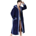 thumbnail image 1 of Men Fleece Hooded Bathrobe Dressing Gown Towel Robe Nightwear(blue), 1 of 3