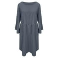 thumbnail image 4 of Wycnly Summer Dresses for Women Flared Sleeve Flowy Smocked Swing Tunic Cotton Linen Dresses 3/4 Sleeve Round Neck Solid Mini 2024 Casual Dress Gray xxxl Clearance Under $5, 4 of 5