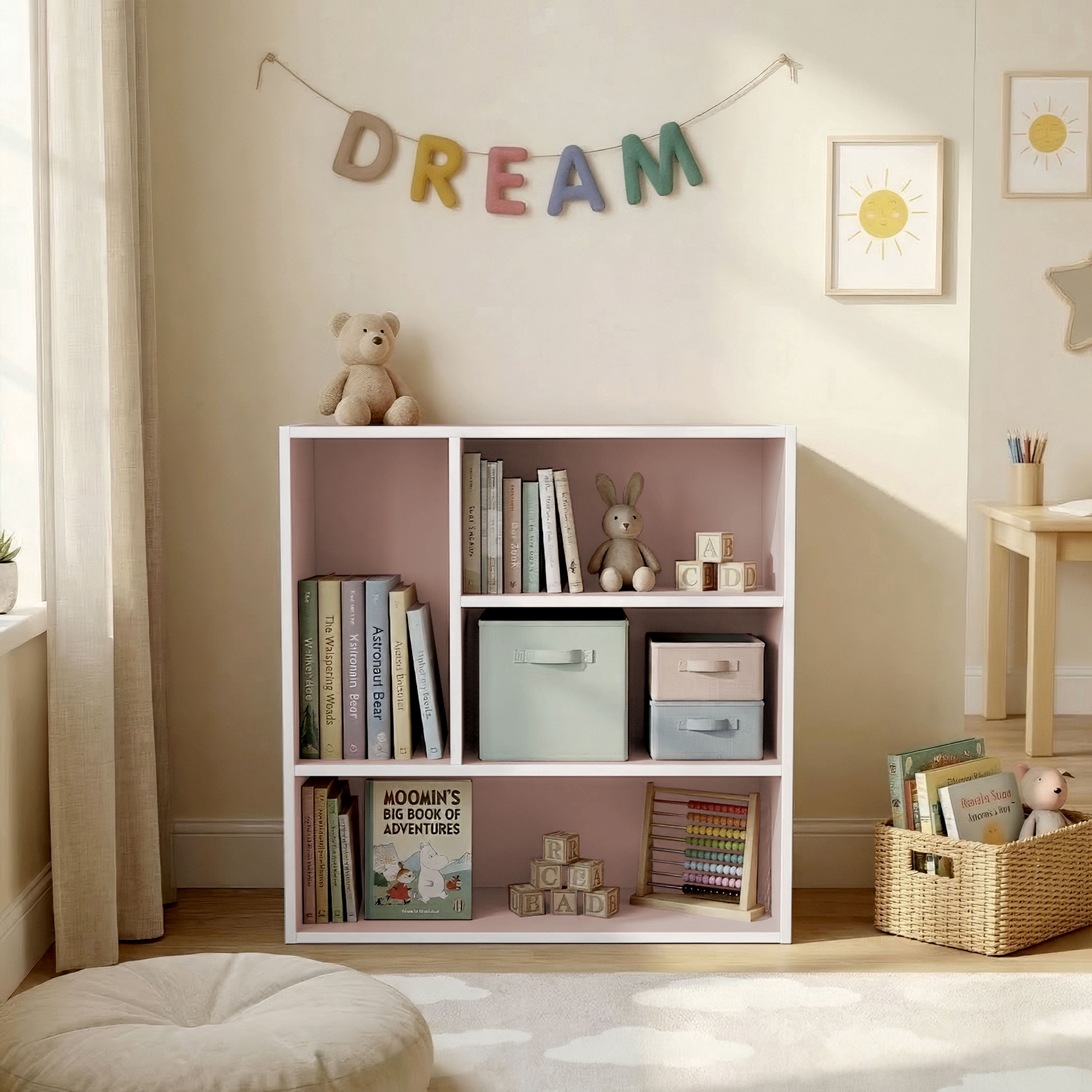 Furniture of America Brooks Stackable 4-Vertical Wood Light Pink Bookcase