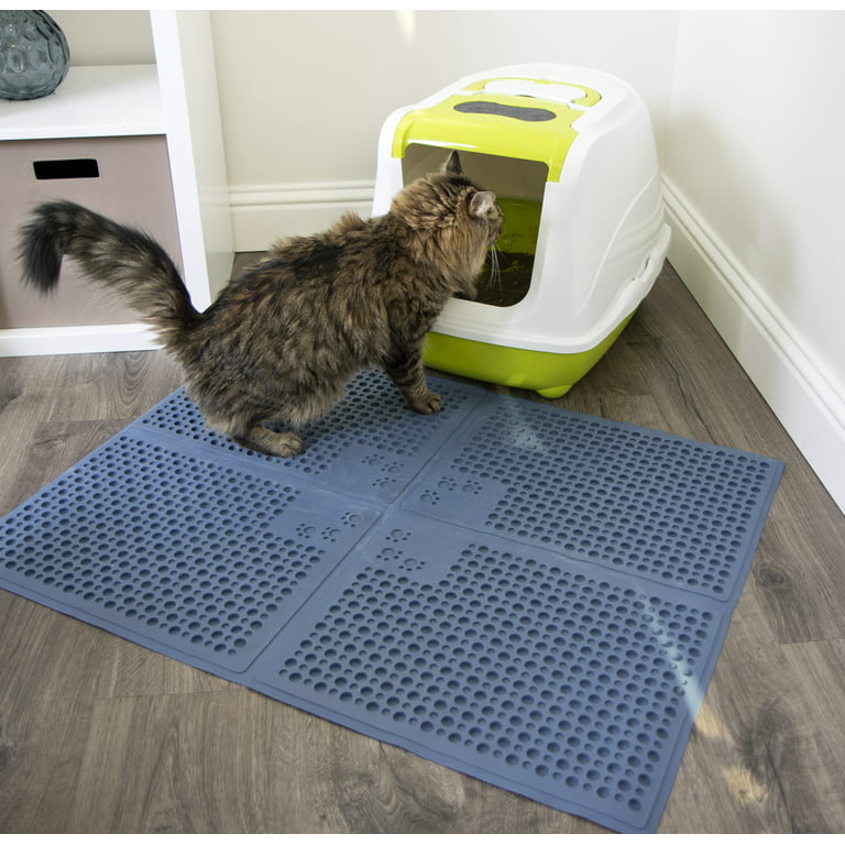 Petlinks Purr-fect Paws Multipurpose Rubber Litter Mat for Cats & Kittens -  Blue, Large