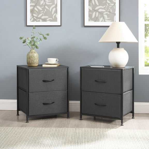 Mainstays 2-Pack Fabric Nightstand with USB, Grey