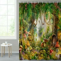 72x84 Inches Fairy Tales Forest Shower Curtain Enchanted Magic Mushroom Fairytale Fantasy Wonderland Bath Curtains for Bathroom Decor Waterproof Bathtub Curtain Set with Hooks