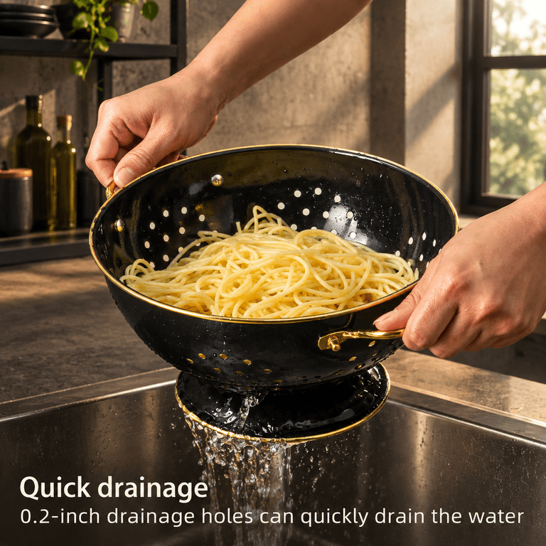L-BLACK Metal Colander 2 Pack 3.5 Quart Powder Coated Kitchen Strainer ...