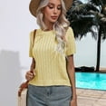 thumbnail image 4 of SWSMCLT Women's Soft Pullover Sweater Short Sleeve Casual Elegant Knitwear Top Summer Holiday Crewneck Knitted Cozy Yellow Medium, 4 of 5