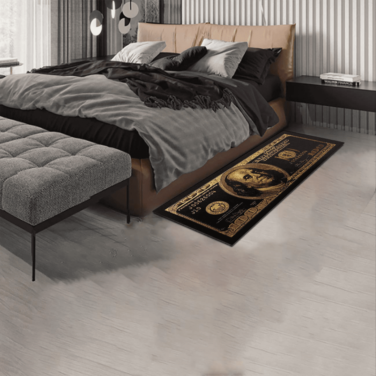 Black Gold Rugs 100 Dollar Bill Area Runner Money Rugs Nonslip Rubber Backed Laundry Room Rug Runner Floor Mat for Living Room Dining Room Washroom Bathroom Mudroom Kitchen Doormat Hallway 24"X71"