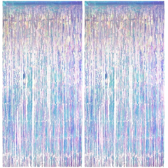 Jacone 2 Pack Iridescent Tinsel Foil Fringe Curtain Backdrop, 3.3×6.6ft Colorful Sparkle Metallic Foil Curtains for Birthday Bachelorette Graduation Wedding Party Decorations