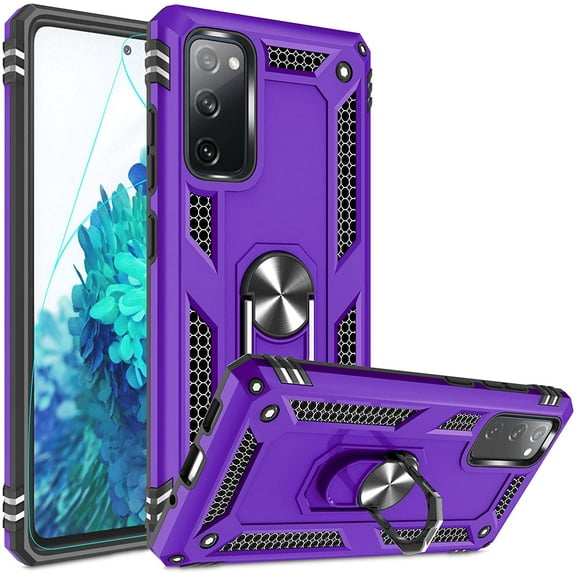 Compatible for Samsung Galaxy S20 FE/S20 FE 5G Case 6.5-inch with HD Screen Protector, Military-Grade Protective Phone Case with Magnetic Kickstand Ring for Samsung S20 FE/S20 FE 5G Purple