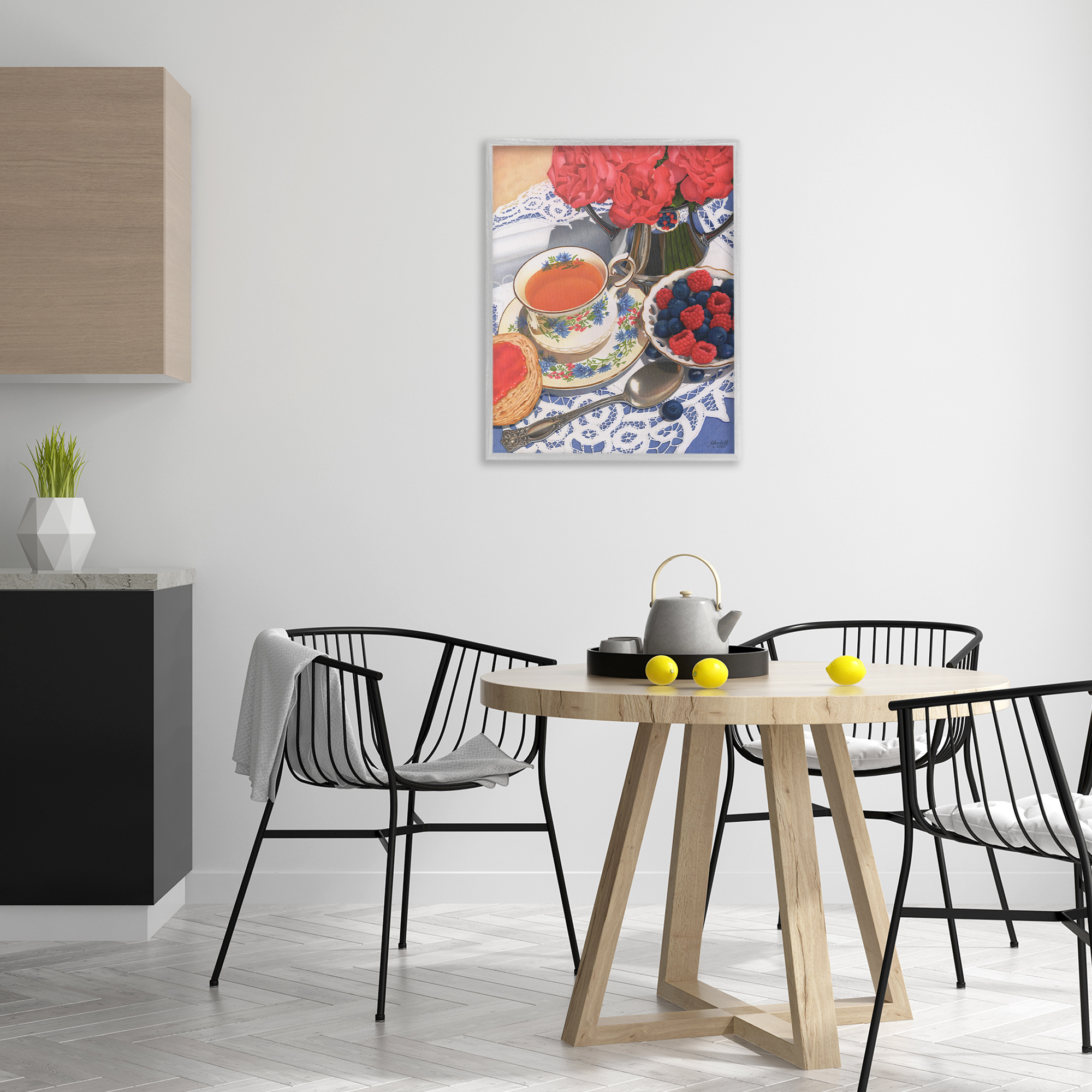 Stupell Industries Berries & Tea Party Food & Beverage Painting Gray Framed Art Print Wall Art, 24 x 30