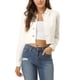 thumbnail image 1 of CHAQUETA DE MEZCLILLA RECORTADA BLANCA CON CUELLO CAÍDO Y ABOTONADO PARA MUJERES INSPIRADA EN CHIC, TALLA XS, 1 of 8