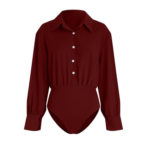 XEDZYT Women's Long Sleeve Bodysuit Lapel Button Down Body Suits Dance Casual Going Out Size XL