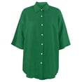 thumbnail image 4 of Short Sets for Women Loose Fit Cotton Linen Short Sleeve Button Down Collared Shirt and Wide Leg Shorts 2 Piece Matching Set, 4 of 4