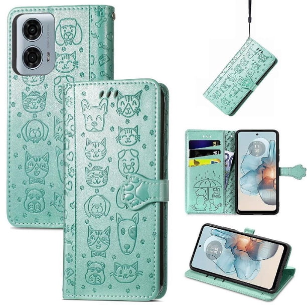 Funda Cartera FOXDOCK para Motorola Moto G24 Power , Flip PU con Relieve de Gatos y Perros, Tarjetero y Soporte