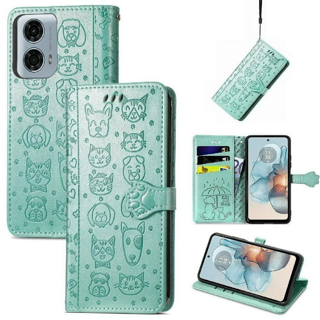 Funda Cartera FOXDOCK para Motorola Moto G24 Power , Flip PU con Relieve de Gatos y Perros, Tarjetero y Soporte