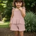 thumbnail image 2 of Godom Girls Outfit Summer Ruffle Sleeve Figure Graphic Tee Shirt Shorts Outfits Set Two Piece Suit, 2 of 7