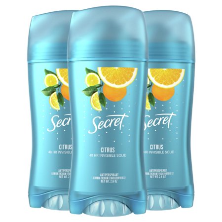 Secret Invisible Solid Antiperspirant And Deodorant, Citrus Scent, 2.6 Oz (Pack Of 3)