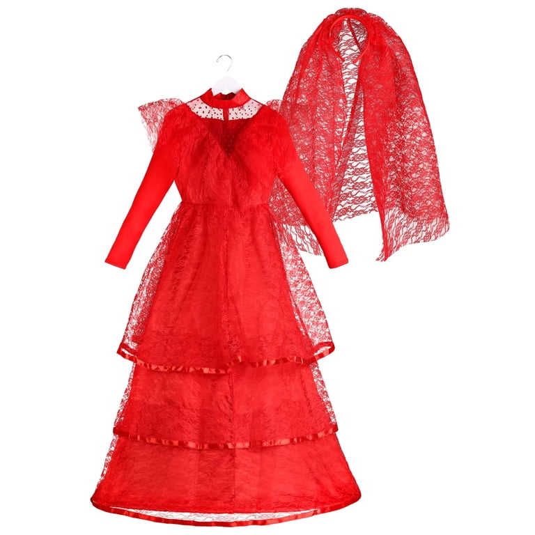 open lace back dress Gothic Black Wedding Dress with Red Jacquard Trim and Belt