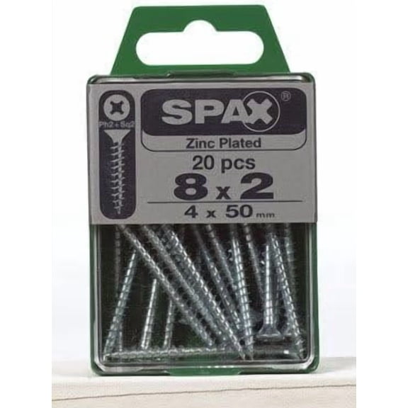 SPAX Multi-Material Screw 2" Zinc Phillips/Square Multiple Material Thread Flat Head Box 20