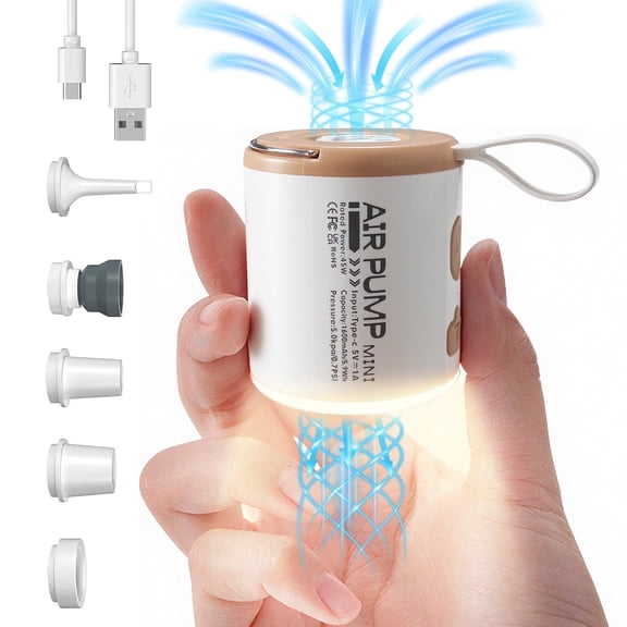 Air Pump for Inflatables,Mini Air Pump with Camping Lantern, Quickly Inflate Deflate 1600mAh Electric Pump for Pool Floats Air Mattress Swimming Ring Vacuum Storage Bags