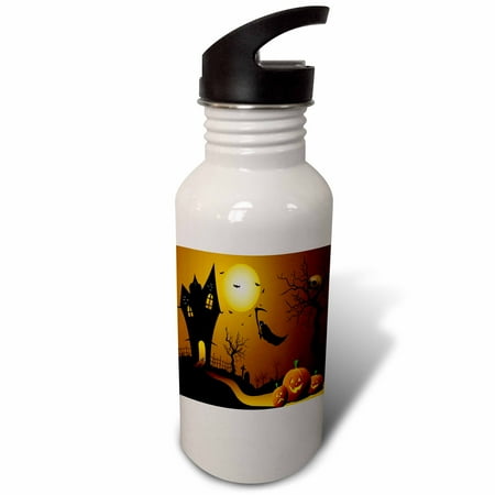 

Halloween House With Pumpkins Skulls and Bats and The Grim Reaper 21 oz Sports Water Bottle wb-152289-1