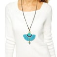 thumbnail image 3 of Stylish Turquoise with Blue Fan Tassel Long Statement Necklace, 3 of 6