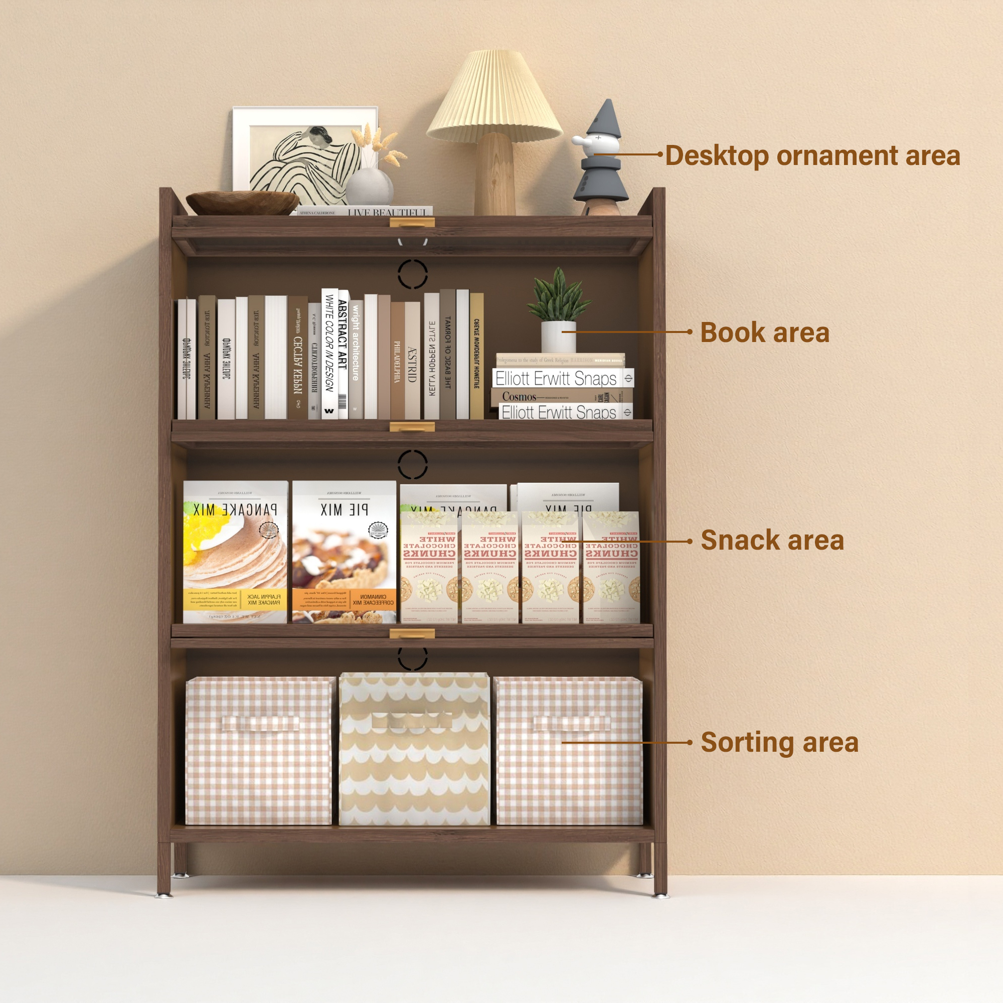 Jopath Metal Pantry Cabinet,44" Tall Kitchen Storage Cabinet with 3 Flip Doors Cabinet for Living Room,Dining Room,Office,Walnut02