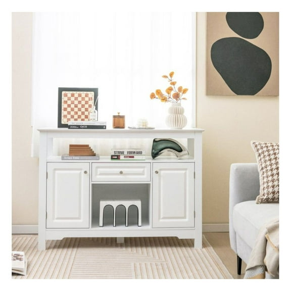 Buffet Sideboard Wine Cabinet with Removable Rack, White Bar Storage for Living Room Dining Room, 45.5" Modern TV Stand with Drawers & Cabinets, Coffee Station