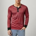 thumbnail image 2 of Tshirts Shirts for Men Henley Neck Long Sleeve Button Striped Tees for Casual Comfortable Slim Fit Fall Winter Fashion Shirts for Men Red L, 2 of 5