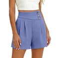 thumbnail image 3 of Womens Dress Shorts Casual 2026 Summer Elastic High Waist Button Shorts Pleated Beach Vacation Clothes (Blue,XXL）, 3 of 6