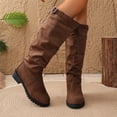 thumbnail image 6 of Domuza Women's Slouchy Knee High Boots, Faux Suede Buckle Decor Low Block Heel Tall Boots, Non-Slip Ruched Casual Winter Boots for Daily Commuting Walking Outdoor Wear Brown 8.5（EU-41）, 6 of 7
