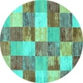 thumbnail image 1 of Ahgly Company Machine Washable Indoor Round Patchwork Turquoise Blue Transitional Area Rugs, 8' Round, 1 of 4
