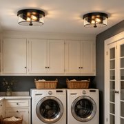 2-Light Farmhouse Ceiling Light with Seeded Glass Lampshade, Industrial Flush Mount Light Fixture Farmhouse for Hallway, Kitchen, Entryway and Foyer(2 Pack)
